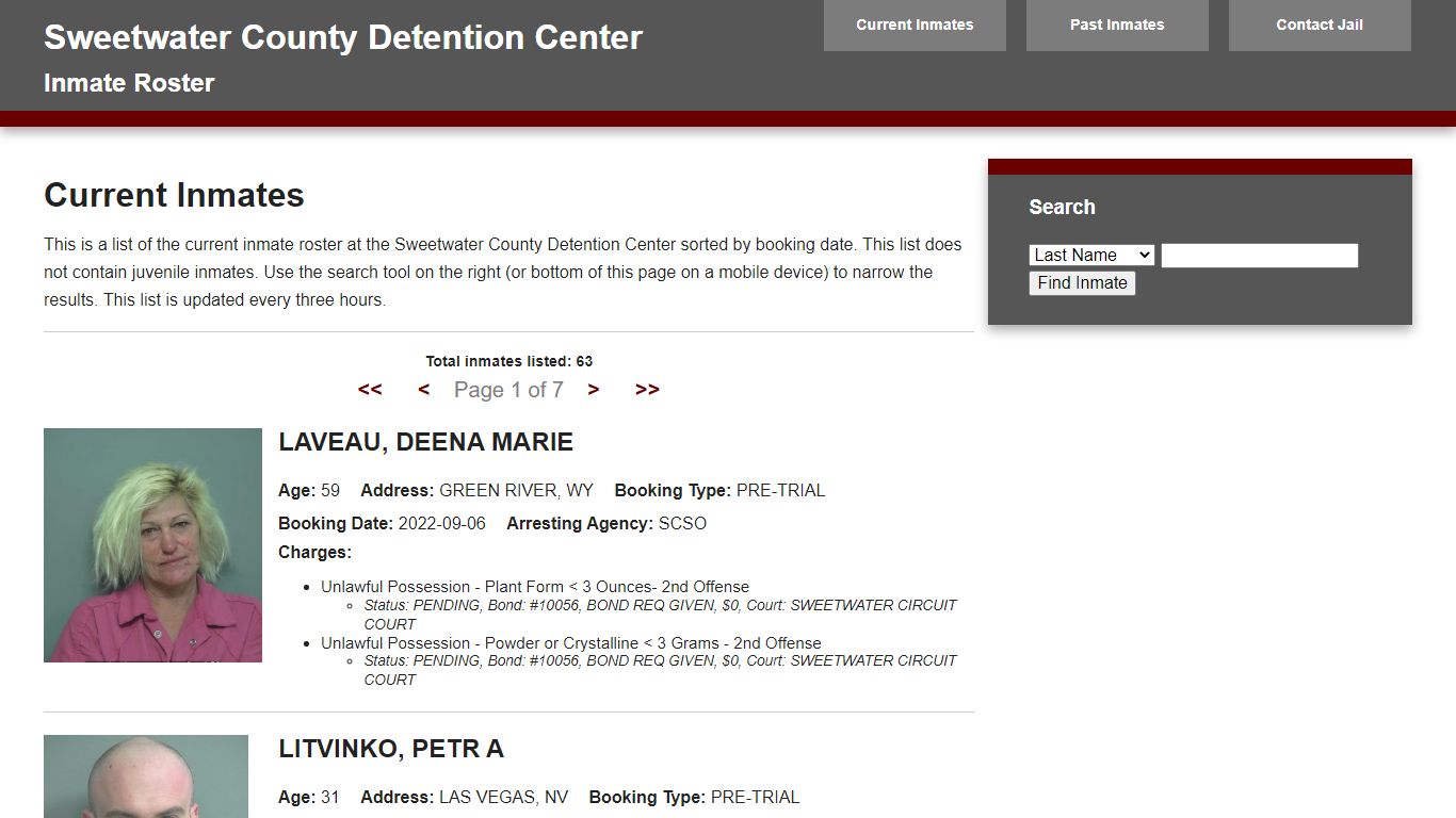 Jail Roster - sweetwater911.org